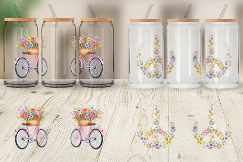 Glass Can Watercolor Groovy Retro Floral Garden Sublimation artnoy 