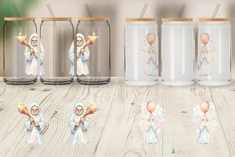 Glass Can Watercolor Grumpy Anti Social Ghost Sublimation artnoy 