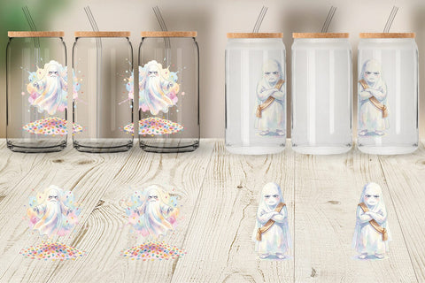 Glass Can Watercolor Grumpy Anti Social Ghost Sublimation artnoy 
