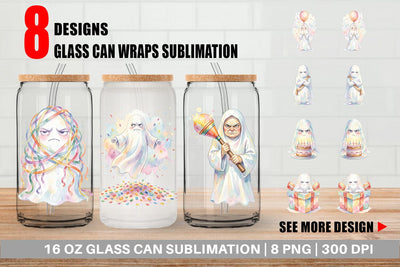 Glass Can Watercolor Grumpy Anti Social Ghost Sublimation artnoy 