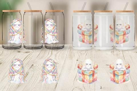 Glass Can Watercolor Grumpy Anti Social Ghost Sublimation artnoy 