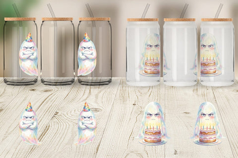 Glass Can Watercolor Grumpy Anti Social Ghost Sublimation artnoy 