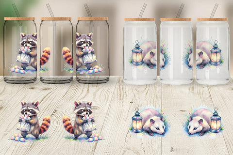 Glass Can Watercolor Grumpy Camping Animals Sublimation artnoy 