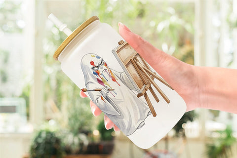 Glass Can Watercolor Grumpy Ghost Home Disasters Sublimation artnoy 