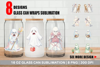 Glass Can Watercolor Grumpy Ghost Home Disasters Sublimation artnoy 