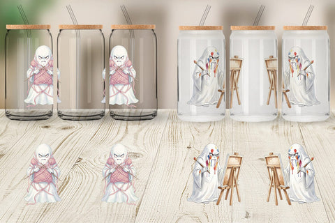 Glass Can Watercolor Grumpy Ghost Home Disasters Sublimation artnoy 