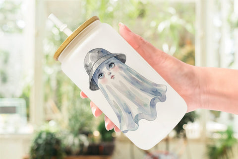 Glass Can Watercolor Grumpy Rainy Day Ghost Art Sublimation artnoy 