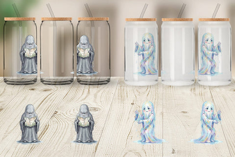 Glass Can Watercolor Grumpy Rainy Day Ghost Art Sublimation artnoy 