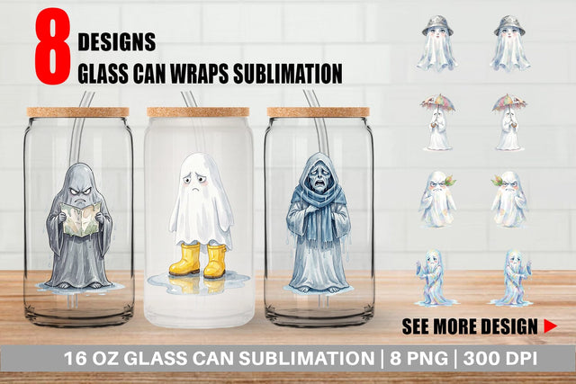 Glass Can Watercolor Grumpy Rainy Day Ghost Art Sublimation artnoy 