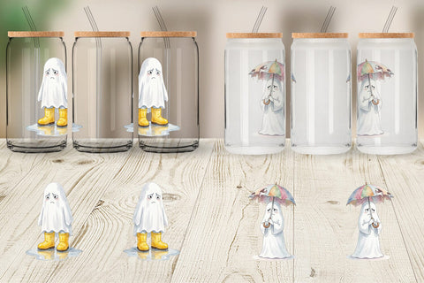 Glass Can Watercolor Grumpy Rainy Day Ghost Art Sublimation artnoy 