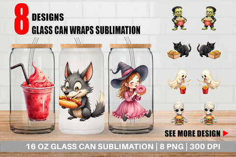 Glass Can Watercolor Haunted Junk Food Sublimation artnoy 