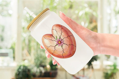 Glass Can Watercolor Heart Shaped Easter Egg Art Sublimation artnoy 
