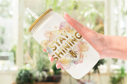 Glass Can Watercolor Honeycomb Bee Motivation Quotes Sublimation artnoy 