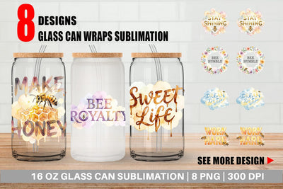 Glass Can Watercolor Honeycomb Bee Motivation Quotes Sublimation artnoy 