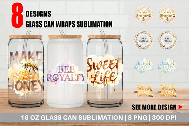 Glass Can Watercolor Honeycomb Bee Motivation Quotes Sublimation artnoy 