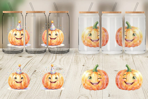 Glass Can Watercolor Kawaii Cute Pastel Pumpkin Sublimation artnoy 