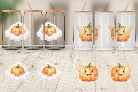 Glass Can Watercolor Kawaii Cute Pastel Pumpkin Sublimation artnoy 