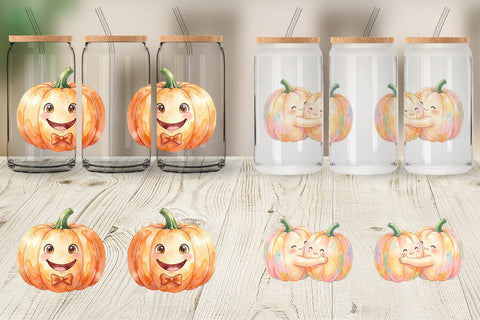 Glass Can Watercolor Kawaii Cute Pastel Pumpkin Sublimation artnoy 