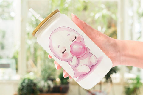 Glass Can Watercolor Kawaii Pastel Sleepy Ghost Sublimation artnoy 
