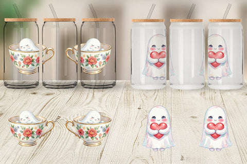 Glass Can Watercolor Kawaii Pastel Sleepy Ghost Sublimation artnoy 