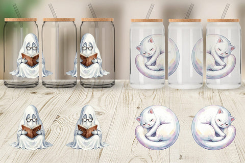Glass Can Watercolor Kawaii Pastel Sleepy Ghost Sublimation artnoy 