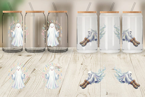 Glass Can Watercolor Kawaii Pastel Sleepy Ghost Sublimation artnoy 