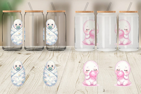 Glass Can Watercolor Kawaii Pastel Sleepy Ghost Sublimation artnoy 