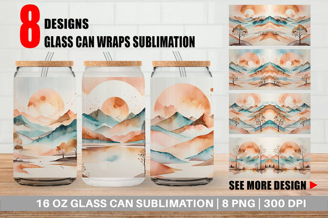 Glass Can Watercolor Landscape Sublimation artnoy 