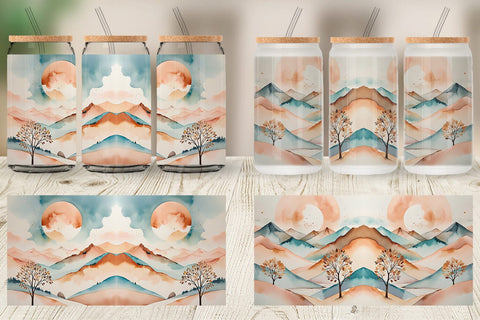 Glass Can Watercolor Landscape Sublimation artnoy 