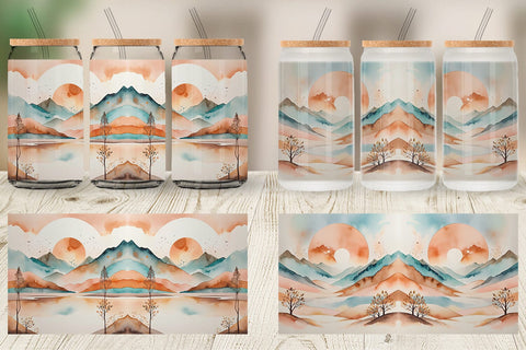 Glass Can Watercolor Landscape Sublimation artnoy 