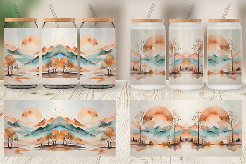 Glass Can Watercolor Landscape Sublimation artnoy 