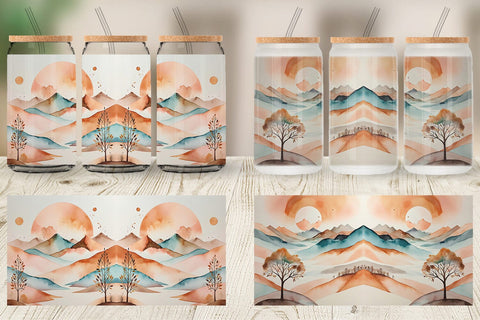 Glass Can Watercolor Landscape Sublimation artnoy 
