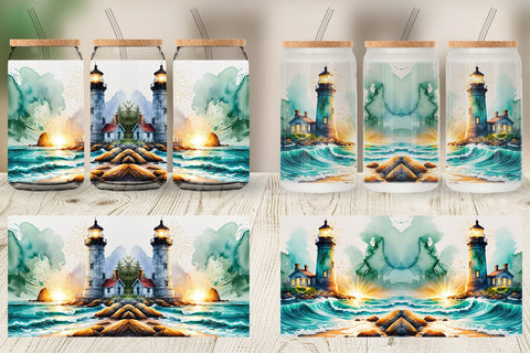 Glass Can Watercolor Lighthouse Sublimation artnoy 