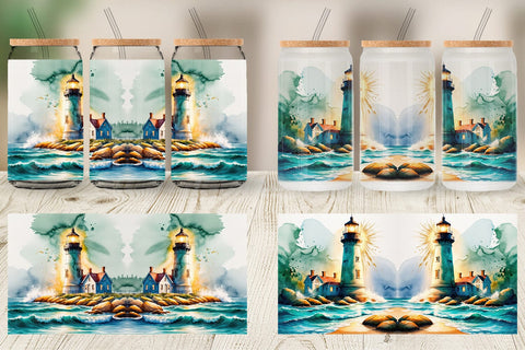 Glass Can Watercolor Lighthouse Sublimation artnoy 