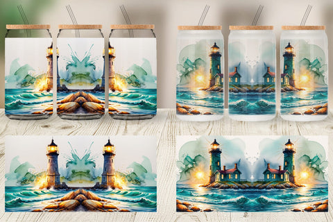 Glass Can Watercolor Lighthouse Sublimation artnoy 
