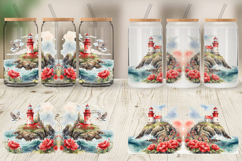 Glass Can Watercolor Lighthouse Sublimation artnoy 