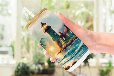 Glass Can Watercolor Lighthouse Sublimation artnoy 