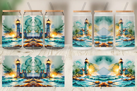 Glass Can Watercolor Lighthouse Sublimation artnoy 