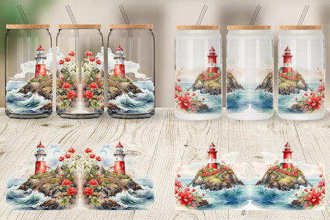 Glass Can Watercolor Lighthouse Sublimation artnoy 