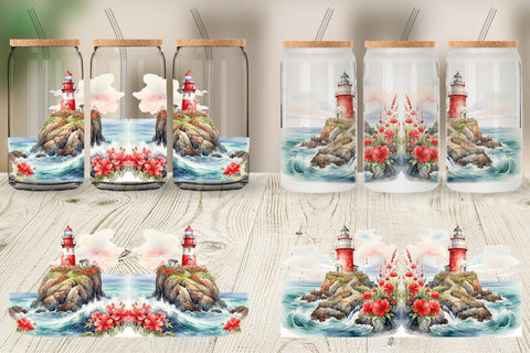 Glass Can Watercolor Lighthouse Sublimation artnoy 