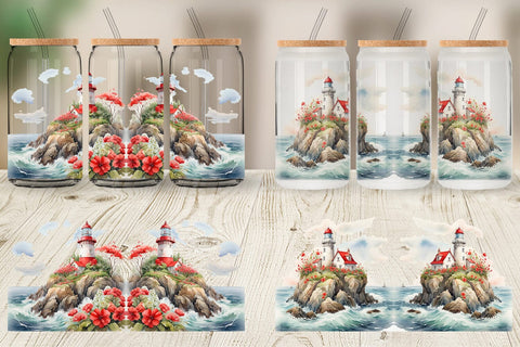 Glass Can Watercolor Lighthouse Sublimation artnoy 