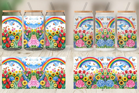 Glass Can Watercolor Lush Garden Sublimation artnoy 