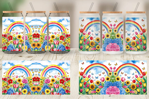 Glass Can Watercolor Lush Garden Sublimation artnoy 