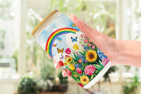 Glass Can Watercolor Lush Garden Sublimation artnoy 