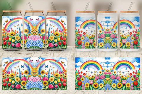 Glass Can Watercolor Lush Garden Sublimation artnoy 