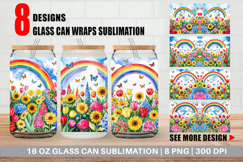 Glass Can Watercolor Lush Garden Sublimation artnoy 