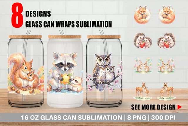 Glass Can Watercolor Magical Forest Motherhood Sublimation artnoy 