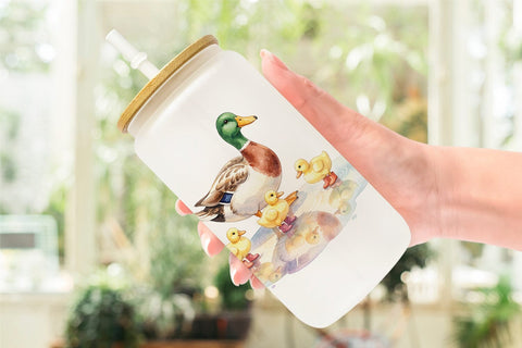 Glass Can Watercolor Mama Bird And Floral Nest Art Sublimation artnoy 