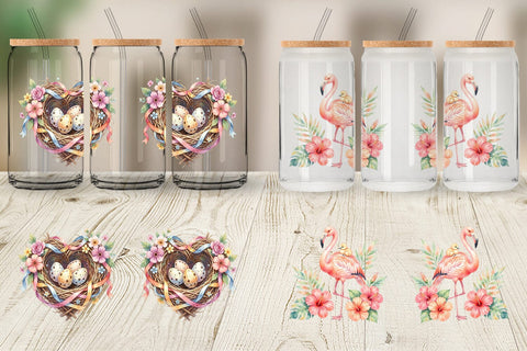 Glass Can Watercolor Mama Bird And Floral Nest Art Sublimation artnoy 