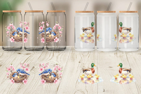 Glass Can Watercolor Mama Bird And Floral Nest Art Sublimation artnoy 